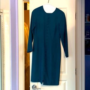 Teal Silk Fitted Button Sheath Dress